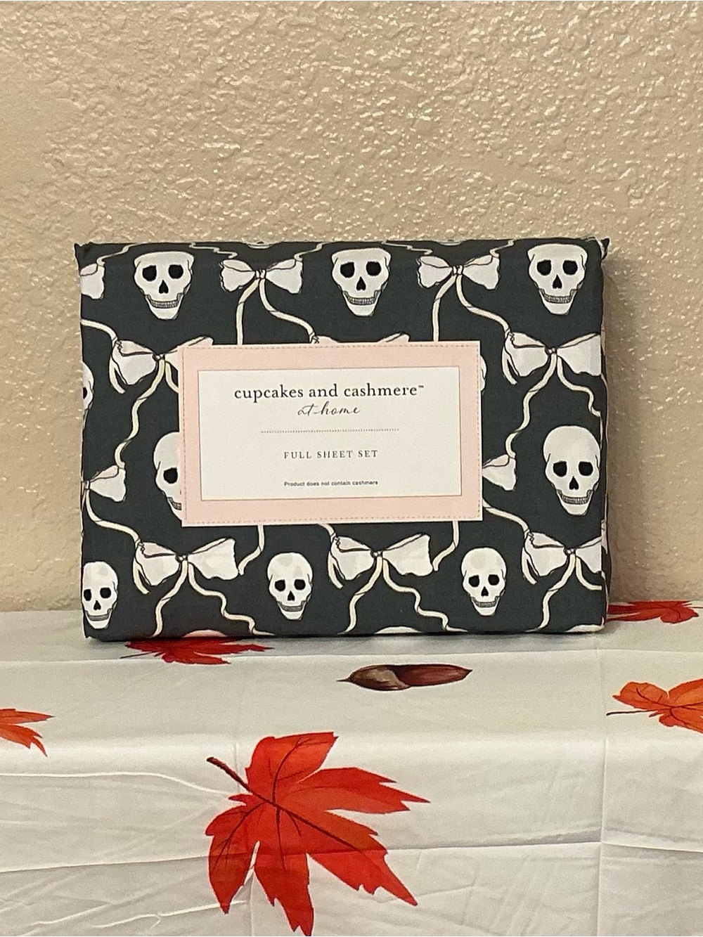 cupcakes & cashmere Dark Gray Skull & Bow Print Full Sheet Set